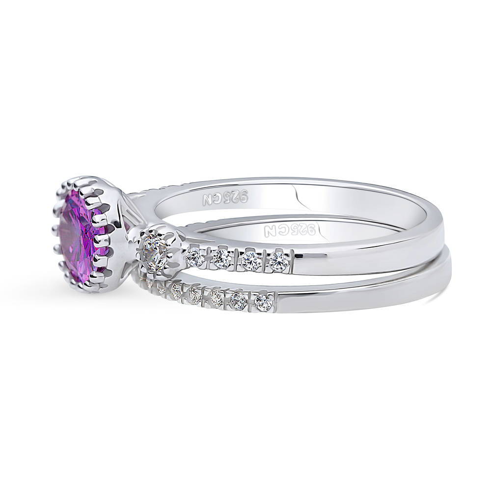 Angle view of 3-Stone 1.2ct Purple Oval CZ Ring Set in Sterling Silver, 3 of 12