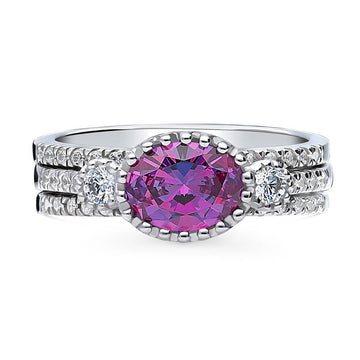 3-Stone Purple Oval CZ Ring Set in Sterling Silver