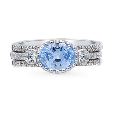 3-Stone Greyish Blue Oval CZ Ring Set in Sterling Silver