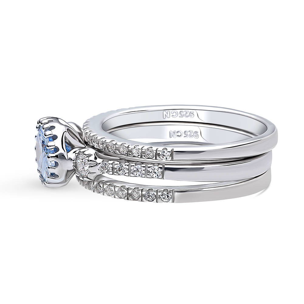 3-Stone Greyish Blue Oval CZ Ring Set in Sterling Silver