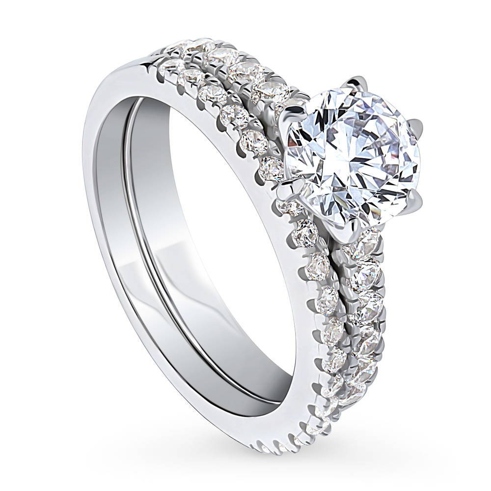 Front view of Solitaire 1.25ct CZ Ring Set in Sterling Silver, 4 of 14