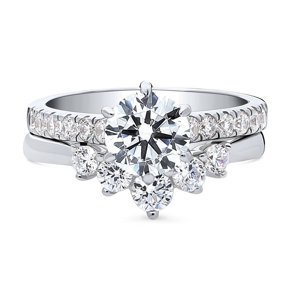Solitaire 5-Stone Wishbone 1.25ct CZ Ring Set in Sterling Silver, 1 of 19