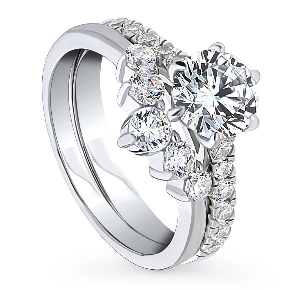 Front view of Solitaire 5-Stone Wishbone 1.25ct CZ Ring Set in Sterling Silver, 4 of 19