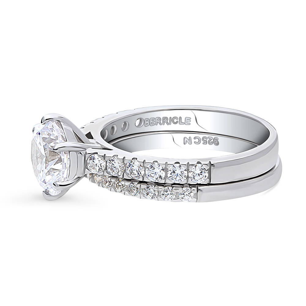 Angle view of Solitaire 2ct CZ Ring Set in Sterling Silver, 5 of 15