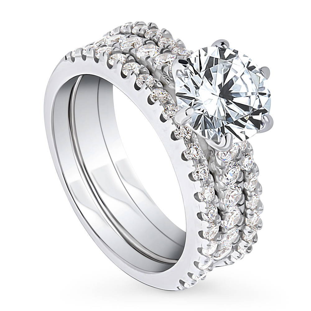 Front view of Solitaire 2ct CZ Ring Set in Sterling Silver, 4 of 15