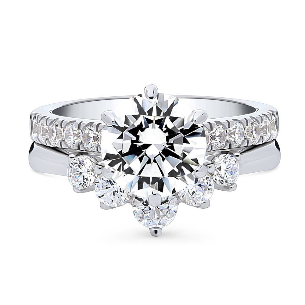 Solitaire 5-Stone Wishbone 2ct CZ Ring Set in Sterling Silver