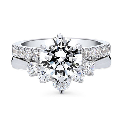Solitaire 5-Stone Wishbone 2ct CZ Ring Set in Sterling Silver