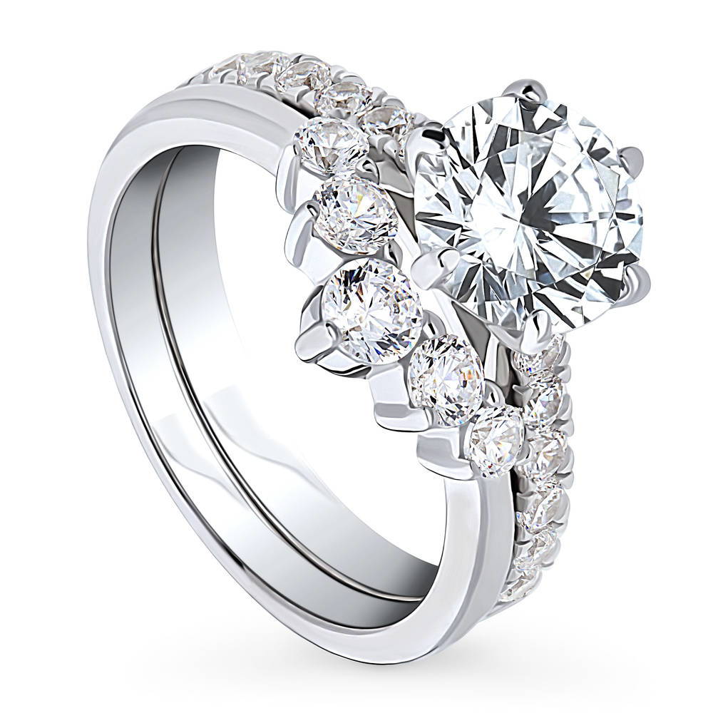 Solitaire 5-Stone Wishbone 2ct CZ Ring Set in Sterling Silver