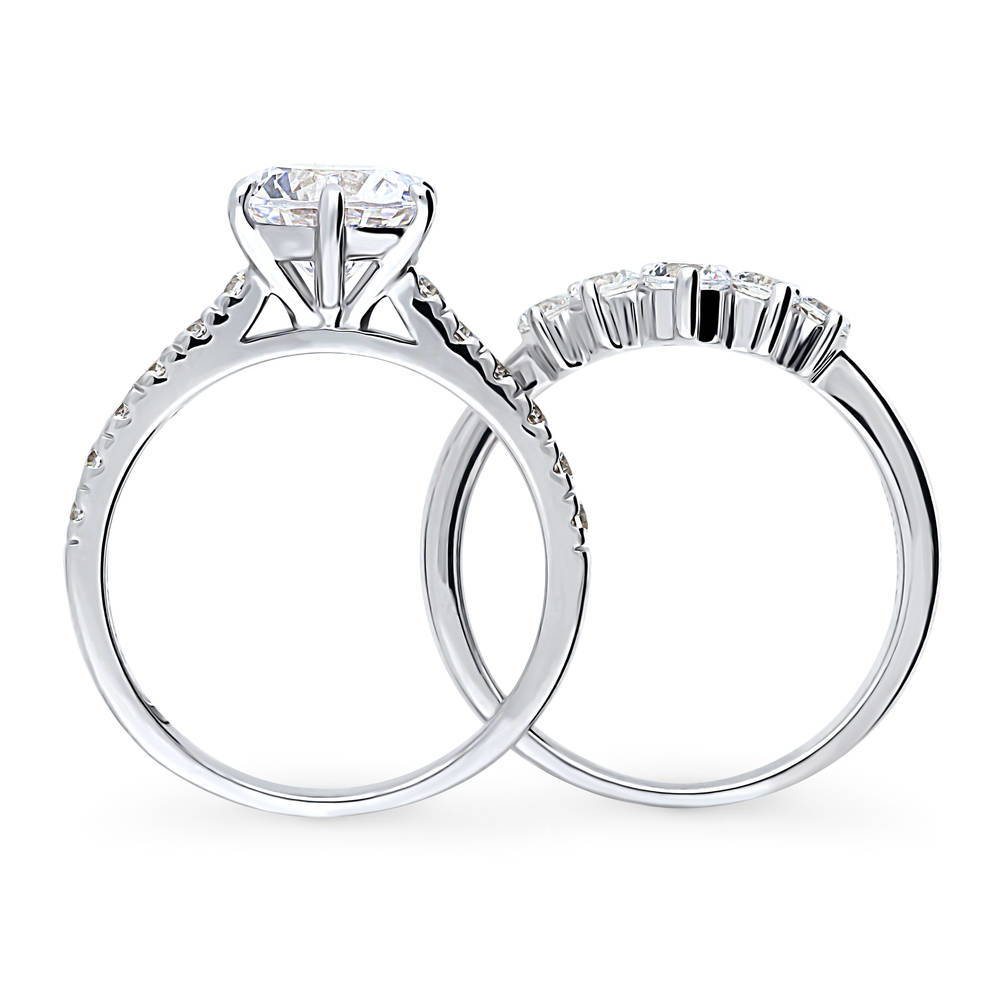 Alternate view of Solitaire 5-Stone Wishbone 2ct CZ Ring Set in Sterling Silver, 8 of 18