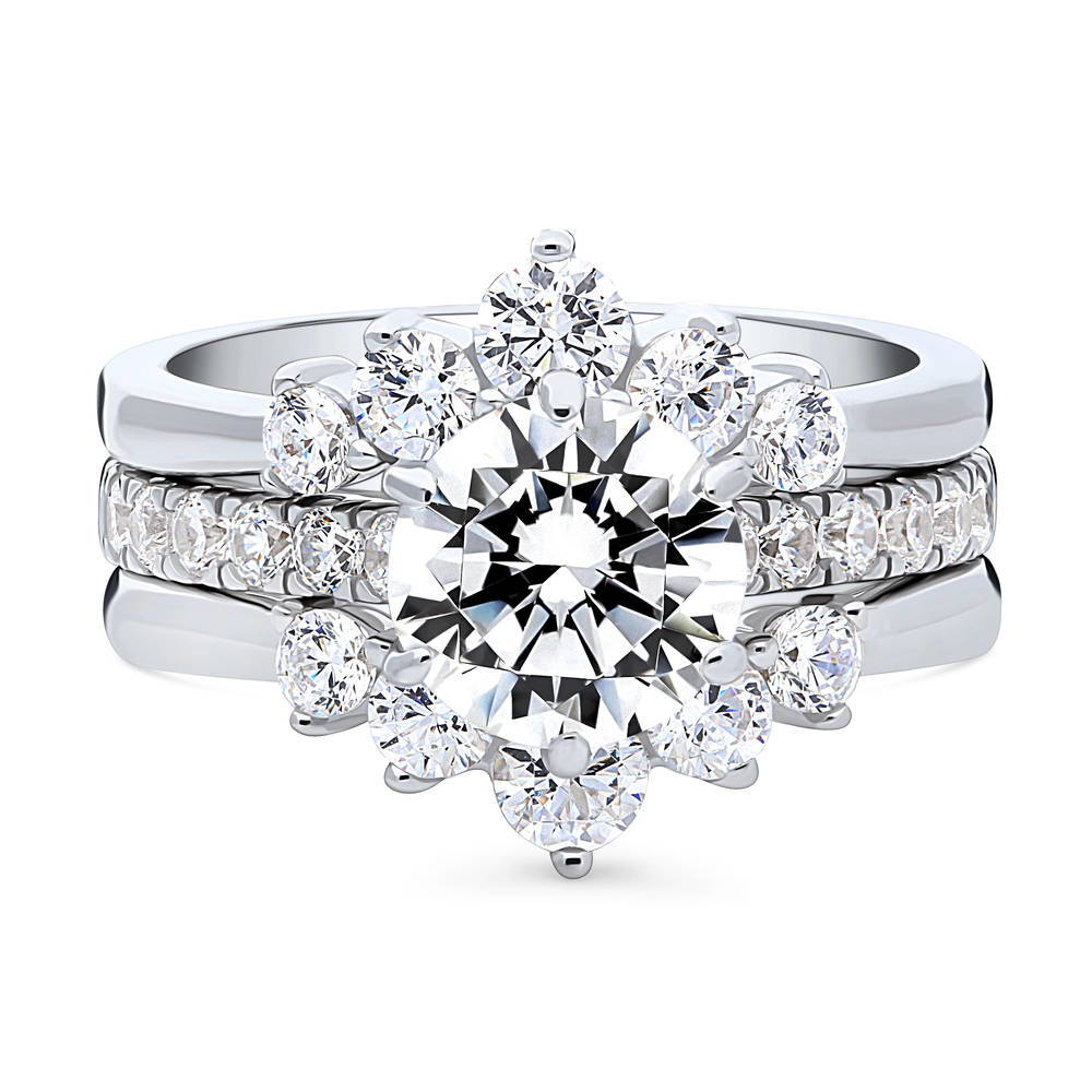 Solitaire 5-Stone Wishbone 2ct CZ Ring Set in Sterling Silver, 1 of 17