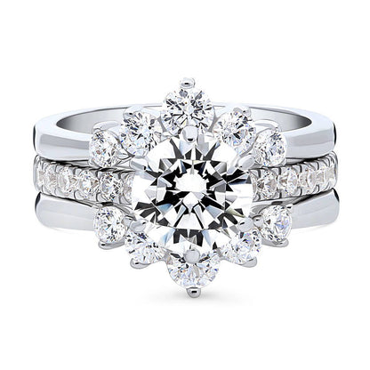 Solitaire 5-Stone Wishbone 2ct CZ Ring Set in Sterling Silver
