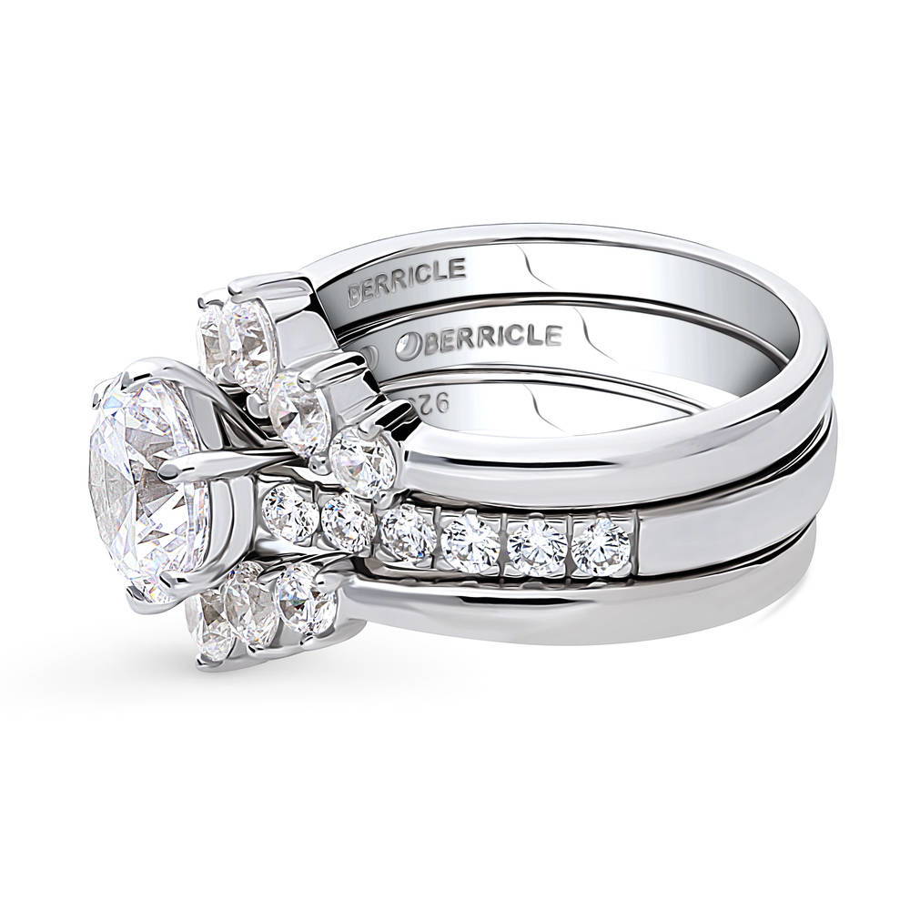 Solitaire 5-Stone Wishbone 2ct CZ Ring Set in Sterling Silver