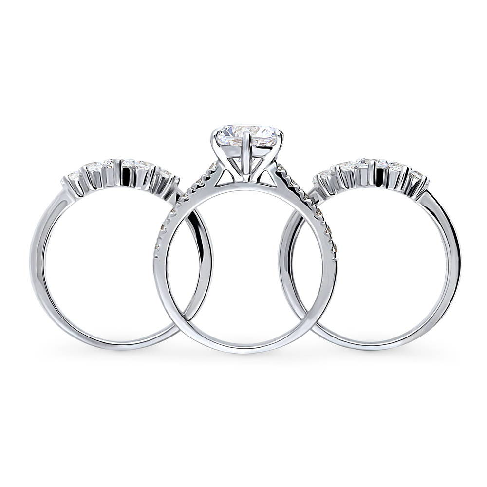 Solitaire 5-Stone Wishbone 2ct CZ Ring Set in Sterling Silver