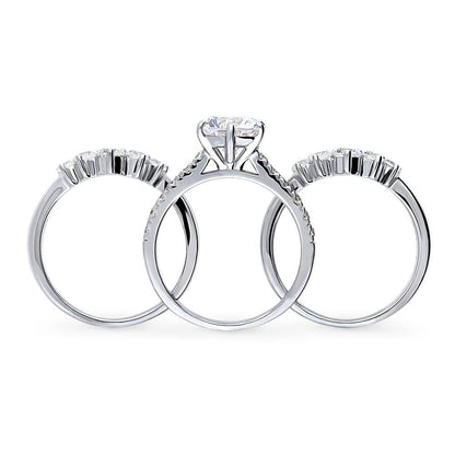 Solitaire 5-Stone Wishbone 2ct CZ Ring Set in Sterling Silver