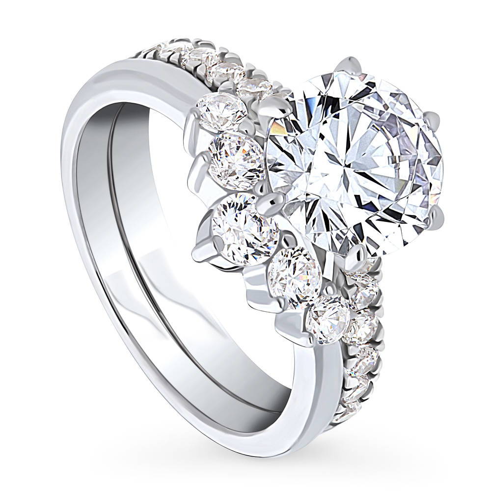 Front view of 5-Stone Solitaire CZ Ring Set in Sterling Silver, 4 of 16