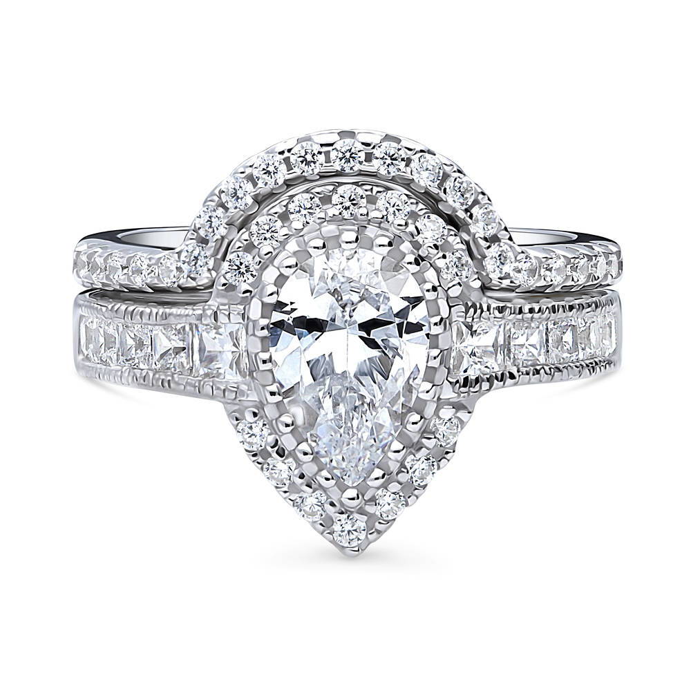 Dome Halo CZ Ring Set in Sterling Silver, 1 of 16