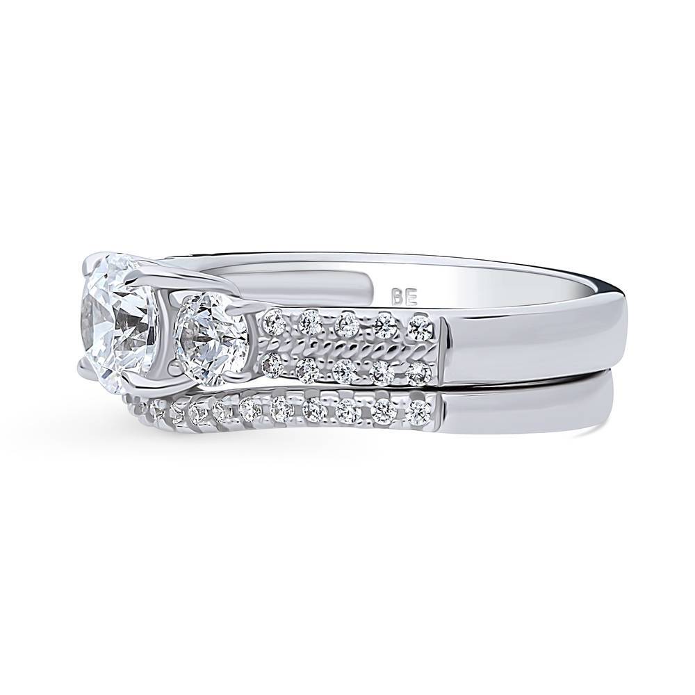 Angle view of 3-Stone Round CZ Ring Set in Sterling Silver, 5 of 16