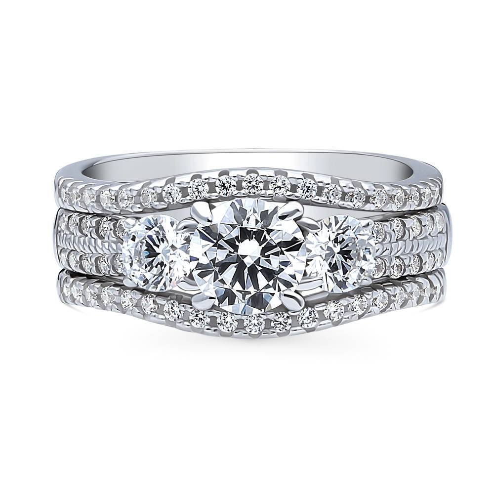 3-Stone Round CZ Ring Set in Sterling Silver, 1 of 16
