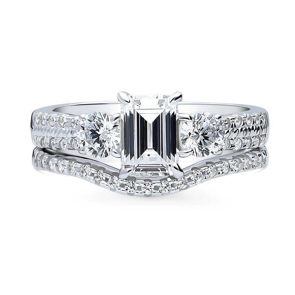 3-Stone Emerald Cut CZ Ring Set in Sterling Silver, 1 of 16