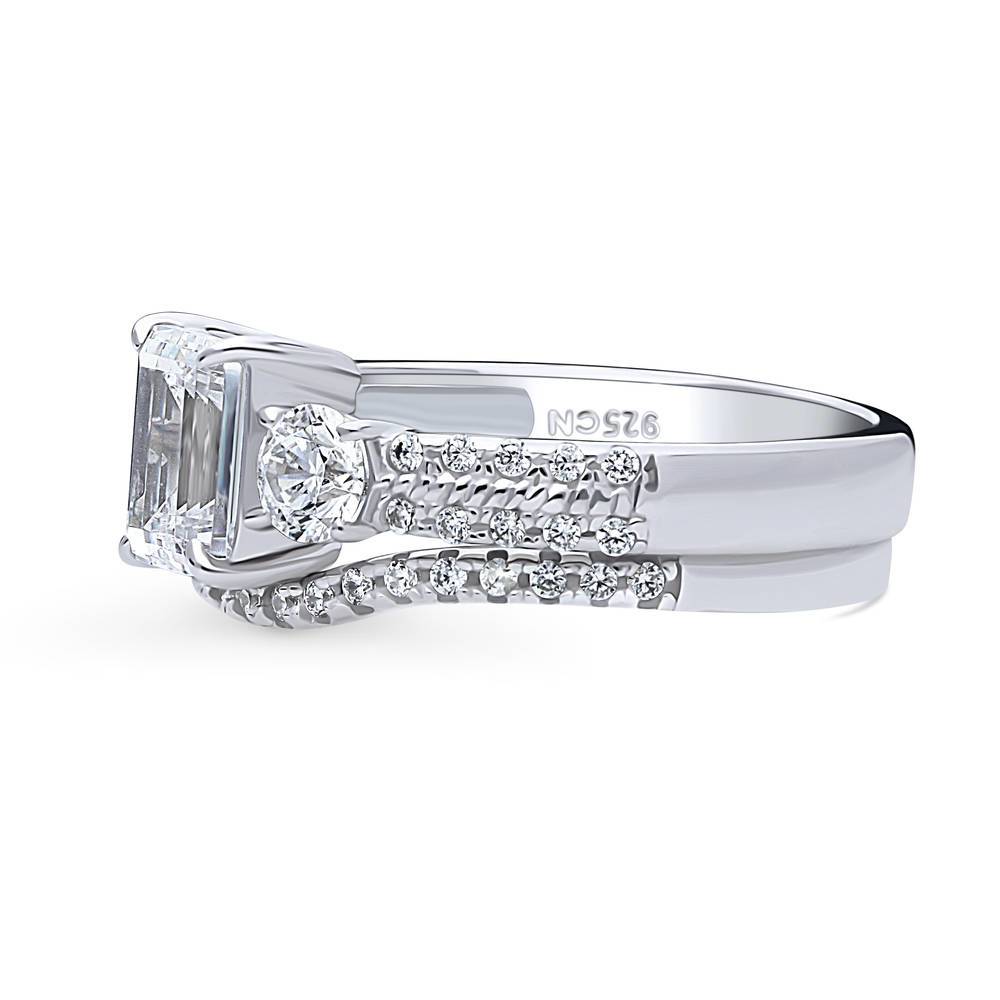 Angle view of 3-Stone Emerald Cut CZ Ring Set in Sterling Silver, 5 of 16