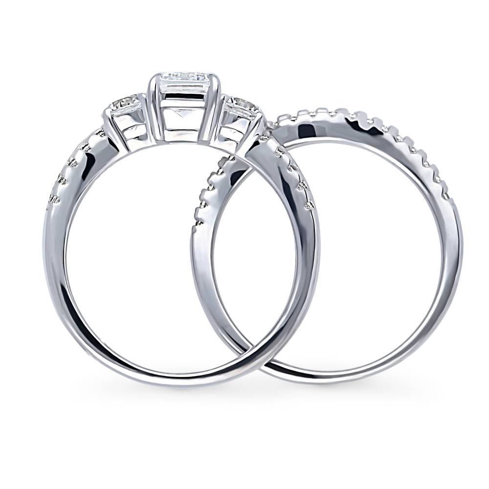 3-Stone Emerald Cut CZ Ring Set in Sterling Silver