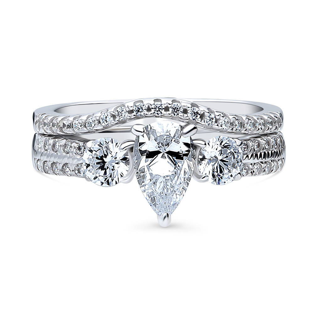 3-Stone Pear CZ Ring Set in Sterling Silver, 1 of 16
