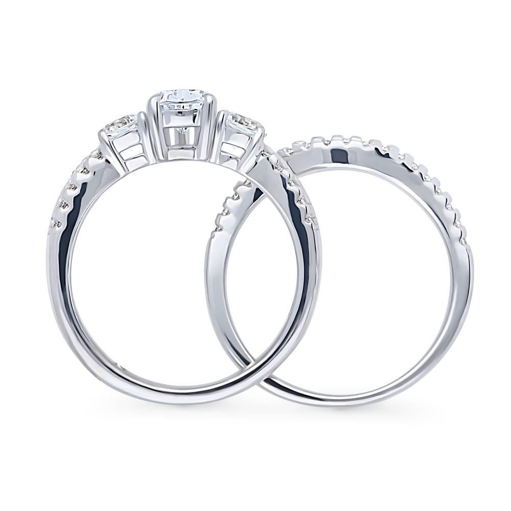 Alternate view of 3-Stone Pear CZ Ring Set in Sterling Silver, 8 of 16