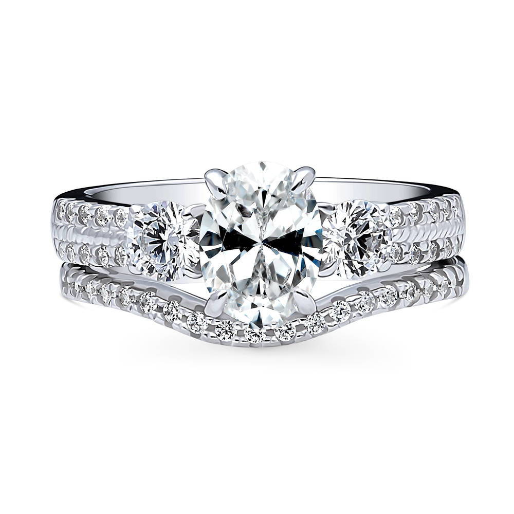 3-Stone Oval CZ Ring Set in Sterling Silver