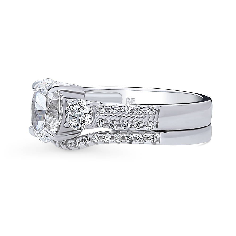 3-Stone Oval CZ Ring Set in Sterling Silver