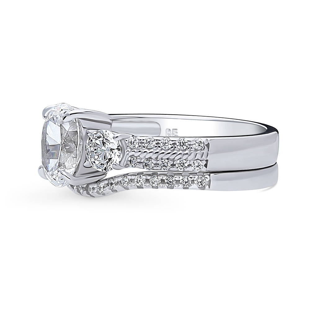 Angle view of 3-Stone Oval CZ Ring Set in Sterling Silver, 5 of 16
