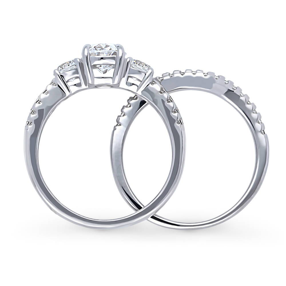 3-Stone Oval CZ Ring Set in Sterling Silver