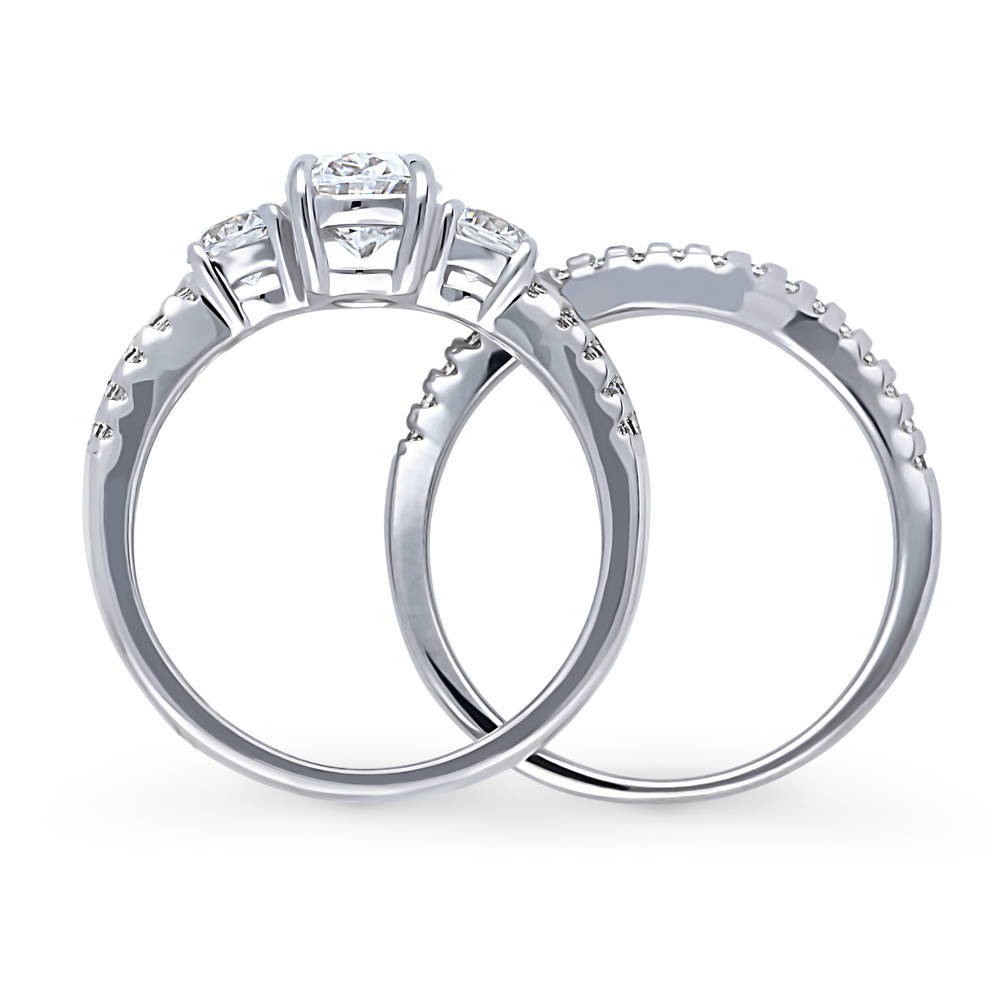 Alternate view of 3-Stone Oval CZ Ring Set in Sterling Silver, 8 of 16