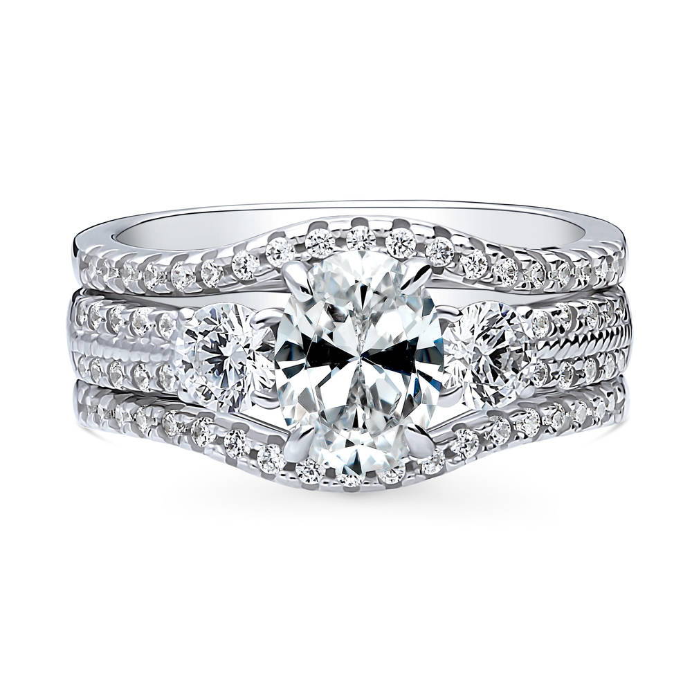 3-Stone Oval CZ Ring Set in Sterling Silver, 1 of 16