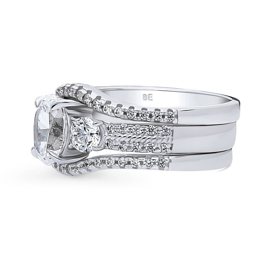 Angle view of 3-Stone Oval CZ Ring Set in Sterling Silver, 5 of 16