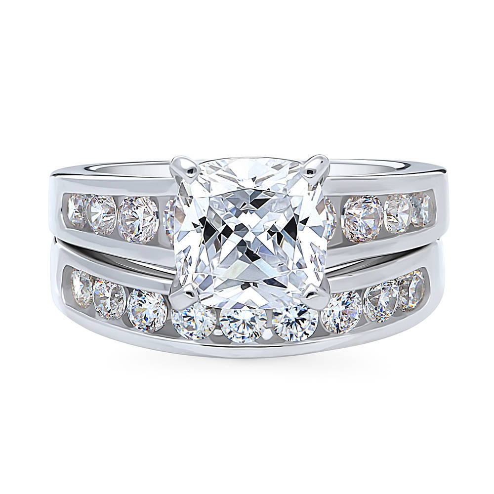 Solitaire 3ct Cushion CZ Ring Set in Sterling Silver, 1 of 16