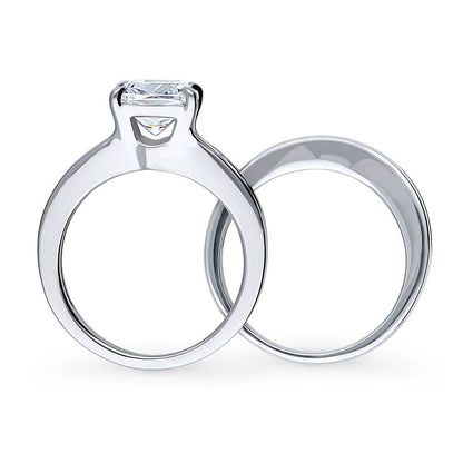Solitaire 3ct Cushion CZ Ring Set in Sterling Silver
