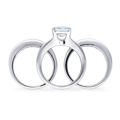 Solitaire 3ct Cushion CZ Ring Set in Sterling Silver