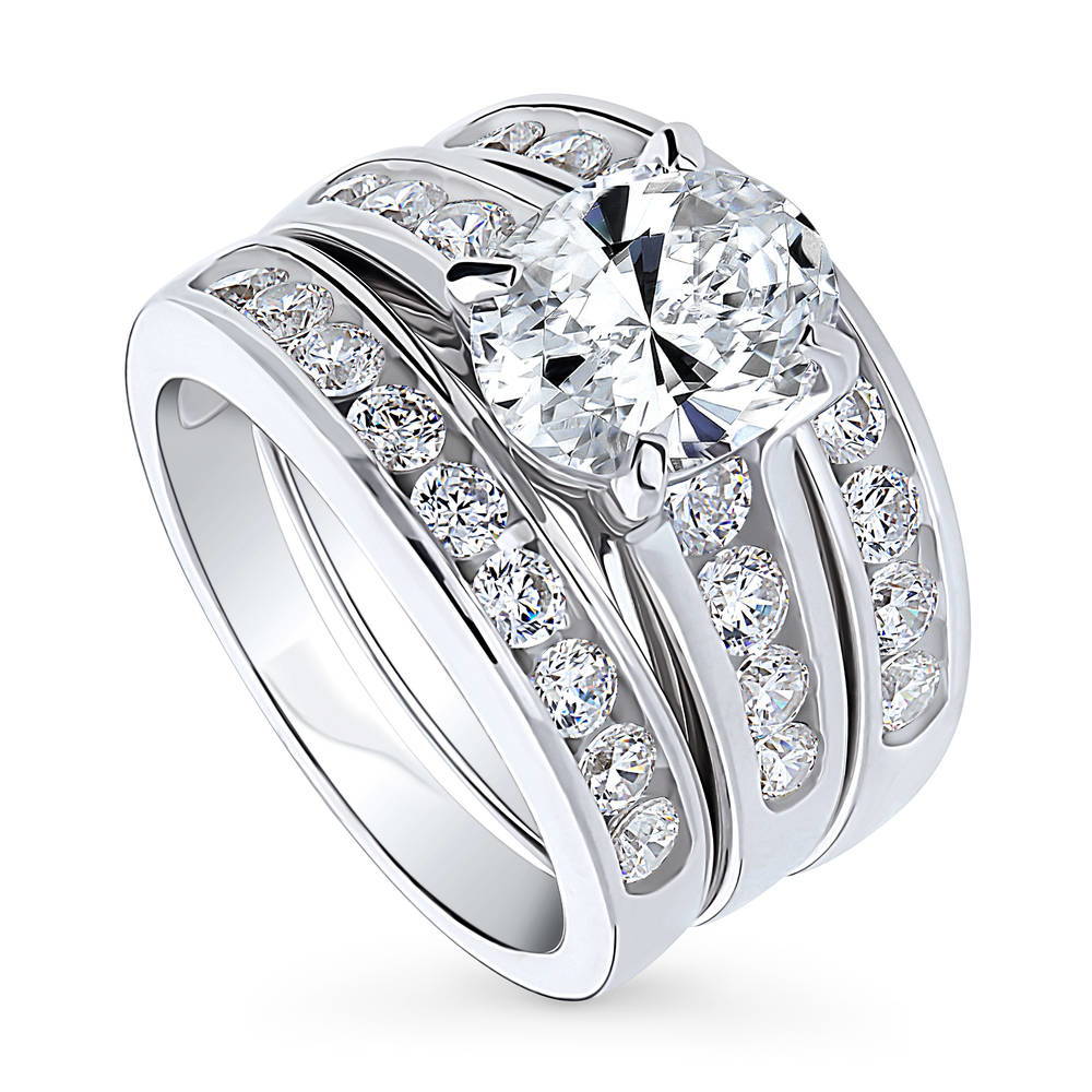 Front view of Solitaire 2.5ct Oval CZ Ring Set in Sterling Silver, 4 of 16