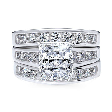 Solitaire 3ct Princess CZ Ring Set in Sterling Silver