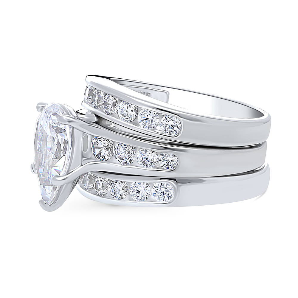 Angle view of Solitaire 3ct Pear CZ Ring Set in Sterling Silver, 5 of 17