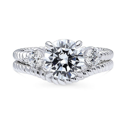 3-Stone Woven 2ct CZ Ring Set in Sterling Silver