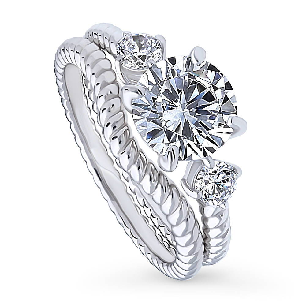 Front view of 3-Stone Woven 2ct CZ Ring Set in Sterling Silver, 4 of 16
