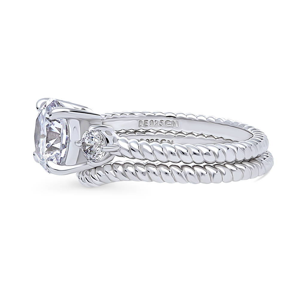 Angle view of 3-Stone Woven 2ct CZ Ring Set in Sterling Silver, 5 of 16