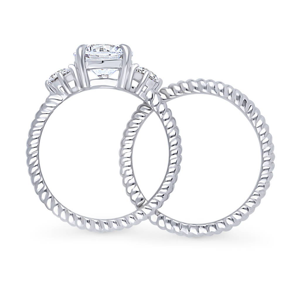 Alternate view of 3-Stone Woven 2ct CZ Ring Set in Sterling Silver, 8 of 16