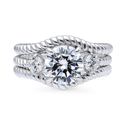 3-Stone Woven 2ct CZ Ring Set in Sterling Silver