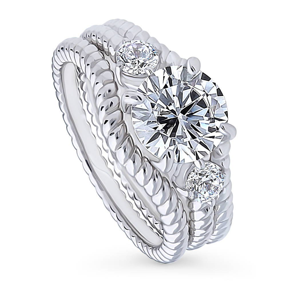 Front view of 3-Stone Woven 2ct CZ Ring Set in Sterling Silver, 4 of 16