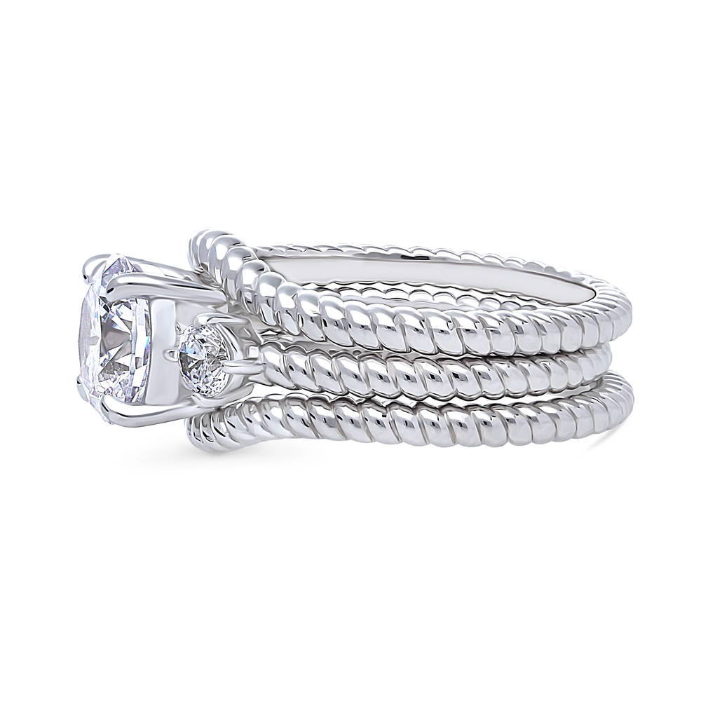 Angle view of 3-Stone Woven 2ct CZ Ring Set in Sterling Silver, 5 of 16