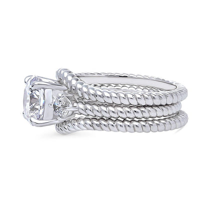 3-Stone Woven 2ct CZ Ring Set in Sterling Silver