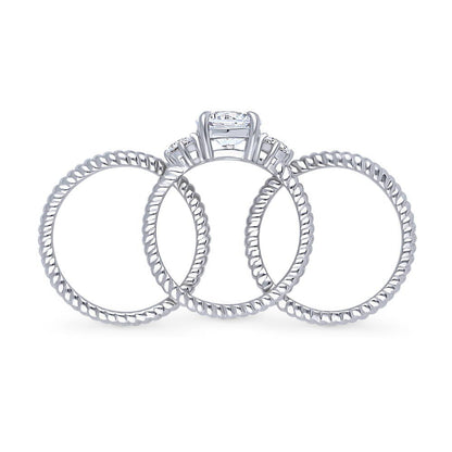 3-Stone Woven 2ct CZ Ring Set in Sterling Silver