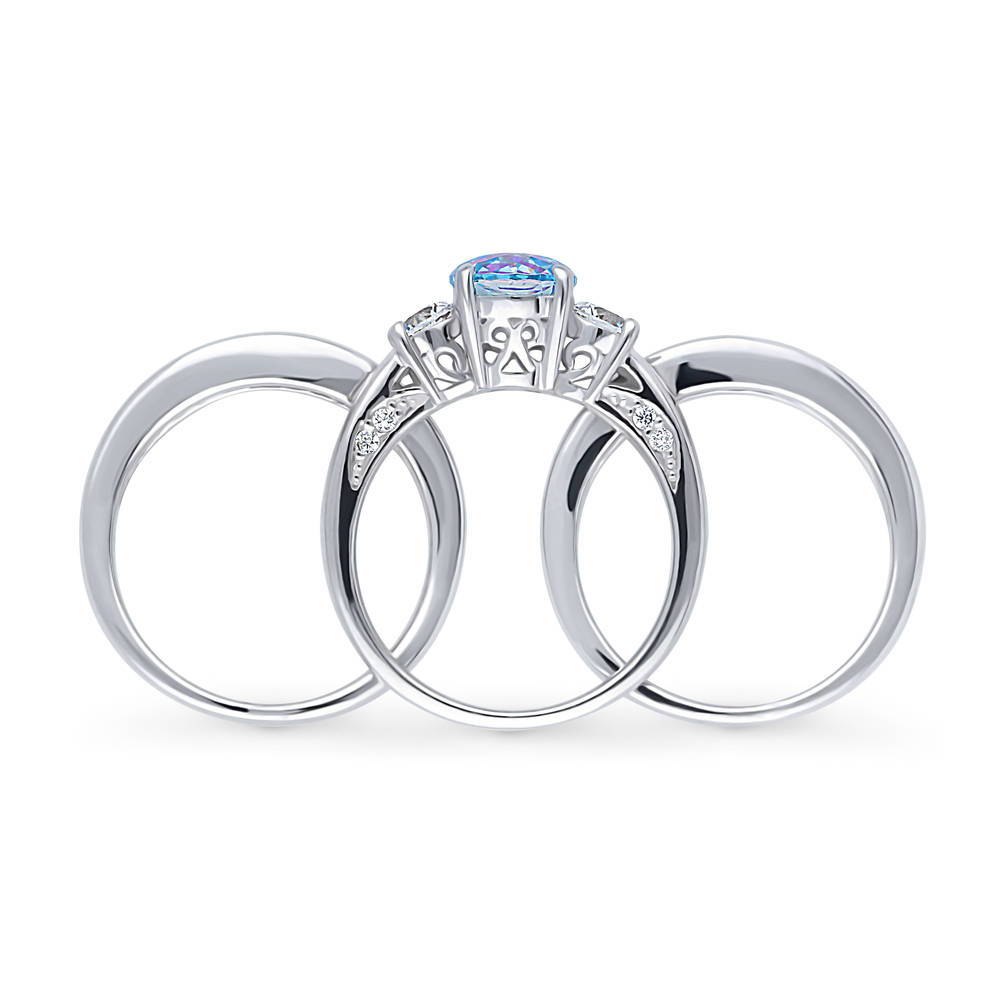 Alternate view of 3-Stone Kaleidoscope Purple Aqua CZ Ring Set in Sterling Silver, 7 of 16